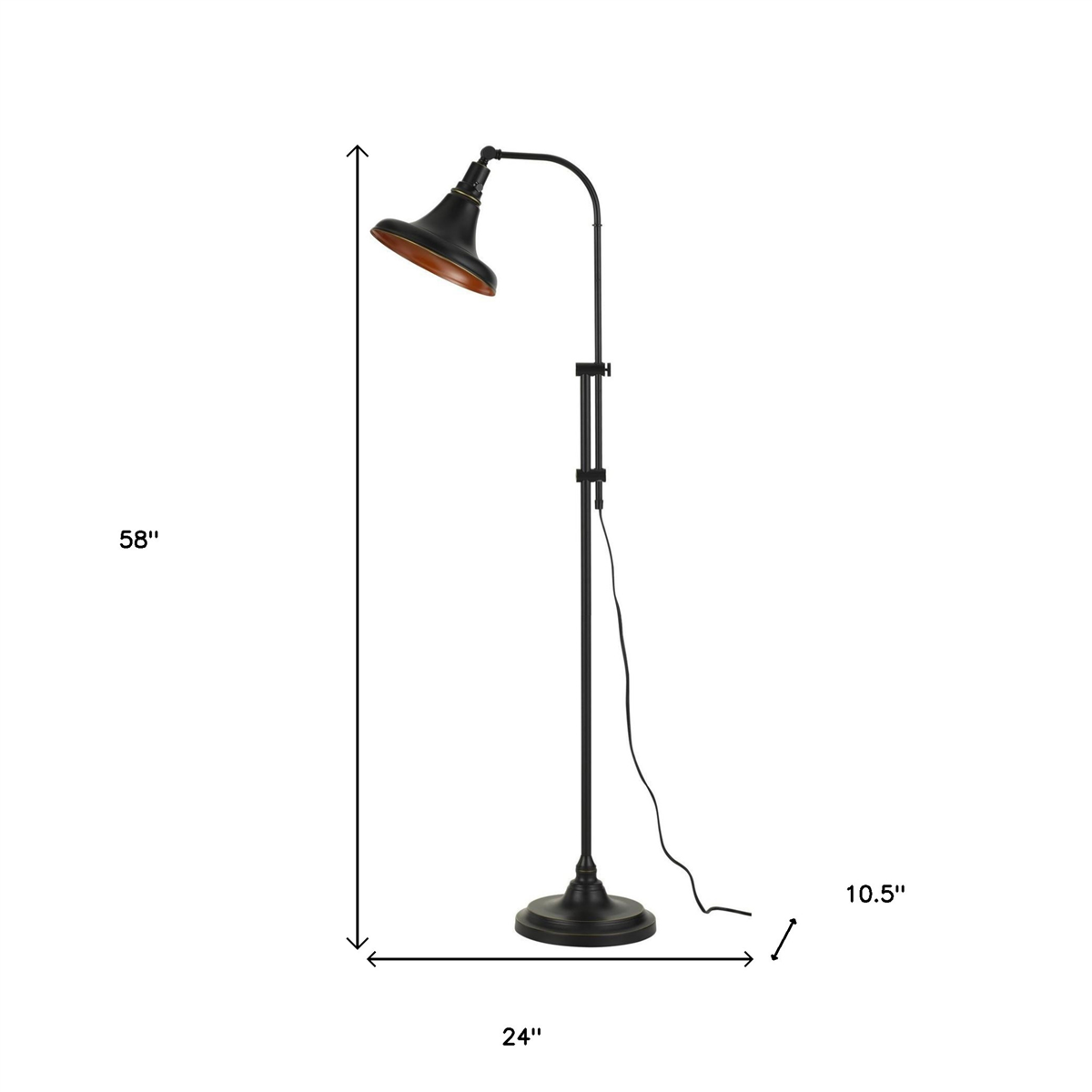 HomeRoots 58in. Bronze Adjustable Floor Lamp With Dome Shade