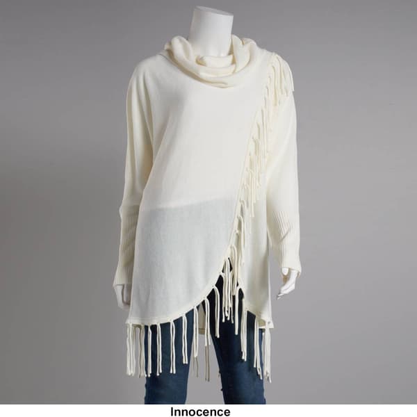Womens Birch Long Sleeve Cowl Neck Fringe Trim Sweater
