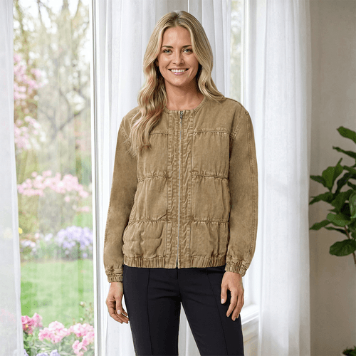 Womens MNK Long Sleeve Solid Ruched Twill Jacket - image 