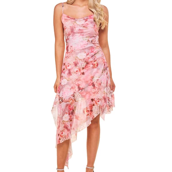 Juniors Madden Girl Mesh Cowl Neck Asymmetrical Slip Midi Dress