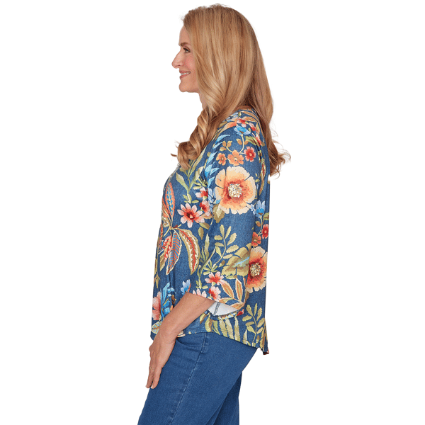 Petite Alfred Dunner Classics 3/4 Sleeve Garden Floral Blouse