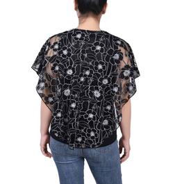 Womens NY Collection Floral Burnout Poncho Blouse - Black