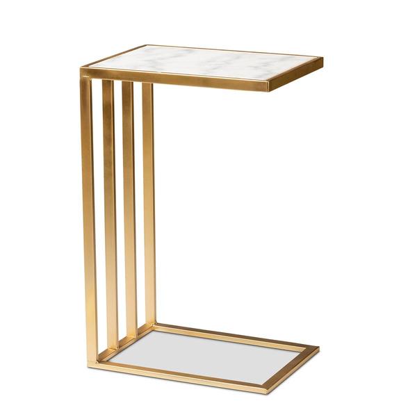 Baxton Studio Parkin C-Shaped End Table with Marble Tabletop - image 