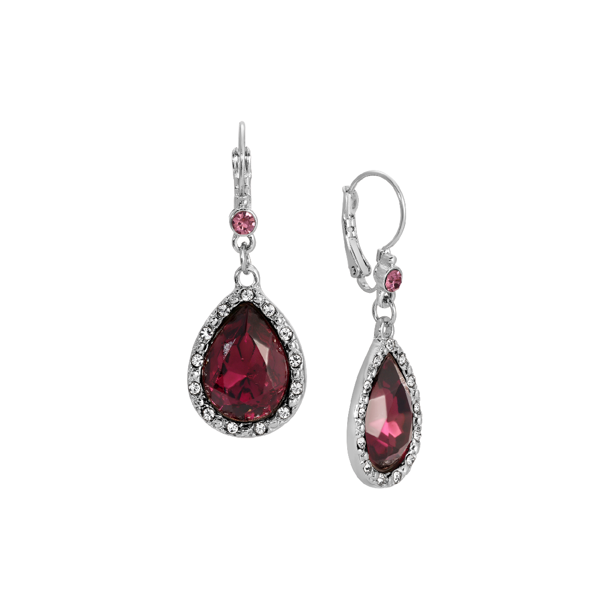 1928 Silver-Tone Light Purple Teardrop Leverback Earrings