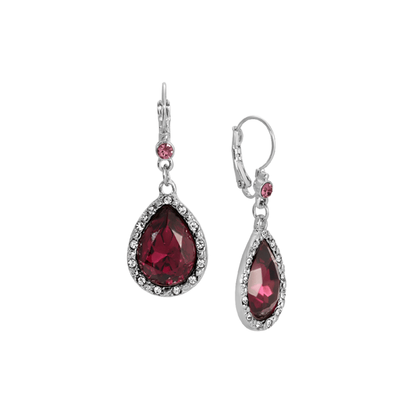 1928 Silver-Tone Light Purple Teardrop Leverback Earrings - image 