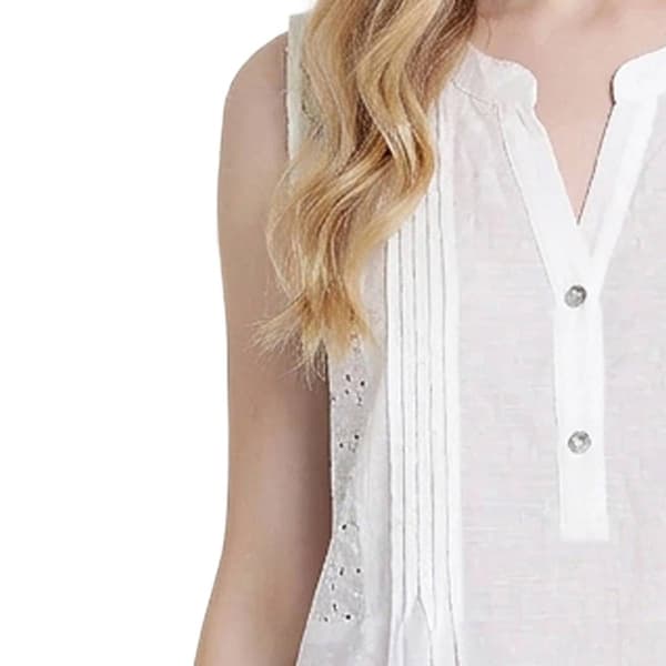 Womens NY Collection Sleeveless Pleated Eyelet Trim Blouse