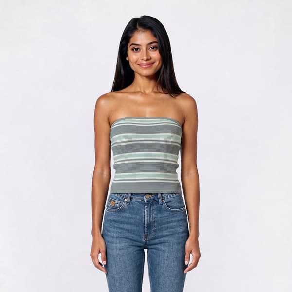 Juniors Pink Rose Stripe Sweater Tube Top - image 