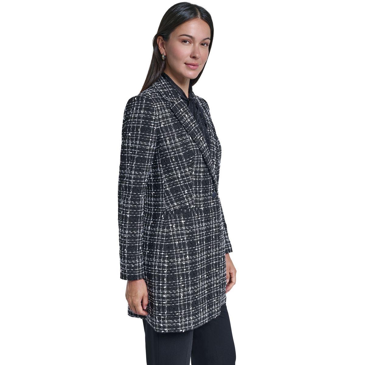 Womens Calvin Klein Long Sleeve Notch Lapel Plaid Blazer
