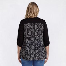 Plus Size Cure Roll Tab Sleeve Floral Chiffon Back Cardigan