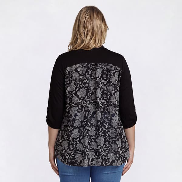 Plus Size Cure Roll Tab Sleeve Floral Chiffon Back Cardigan