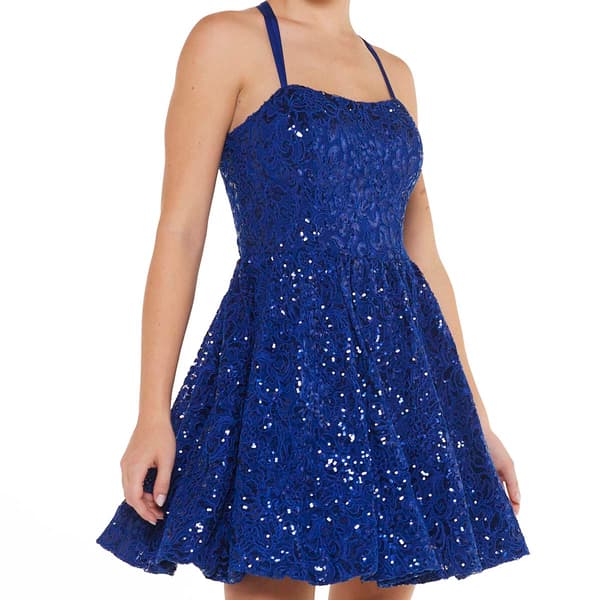 Juniors Emerald Sundae Double Strap Sequin Lace Bubble Hem A-Line