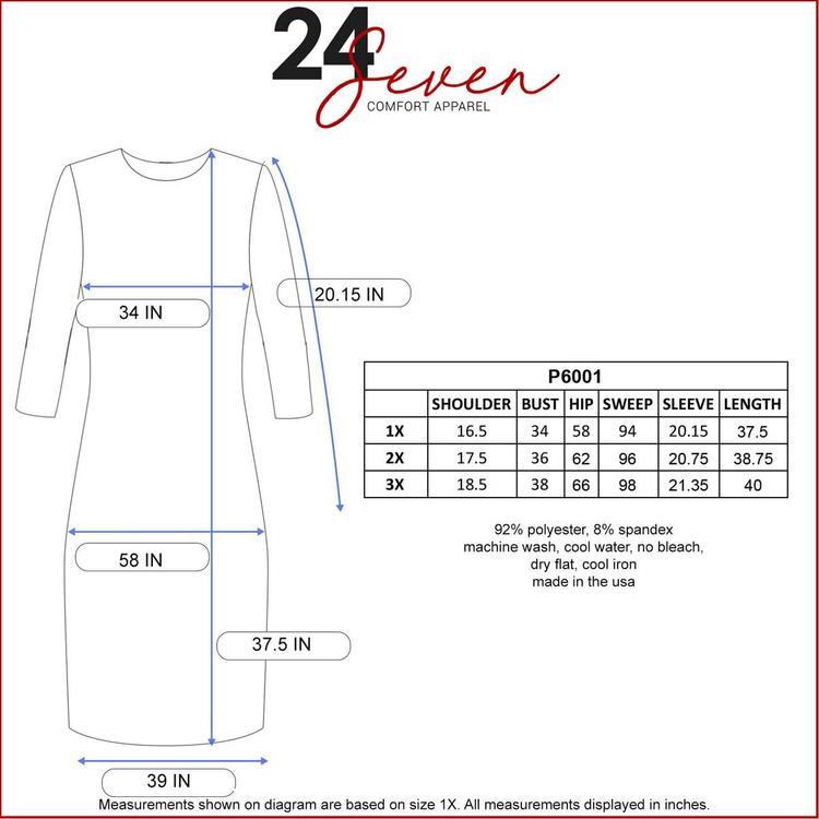 Plus Size 24/7 Comfort Apparel Elbow Sleeve Pocket Shift Dress