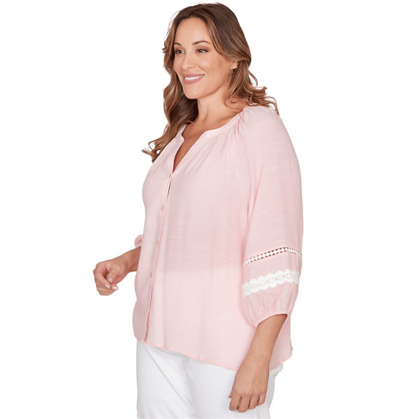 Plus Size Ruby Rd. Renaissance Romance 3/4 Sleeve Button Blouse