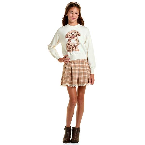 Girls (7-14) Rare Editions Golden Doodle Sweater & Plaid Skirt - image 