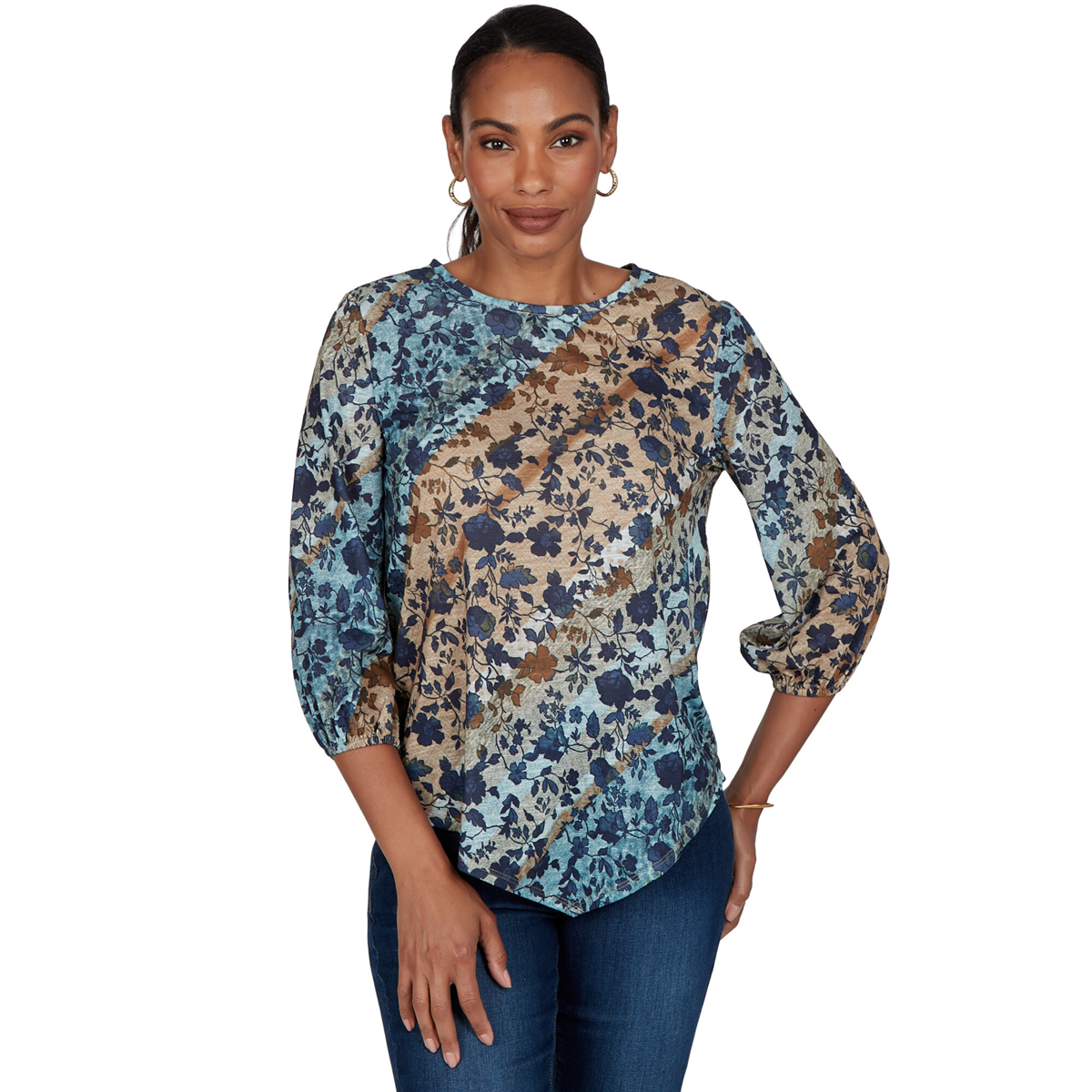 Petite Ruby Rd. Mythical Floral Ombre Asymmetric Hem Blouse