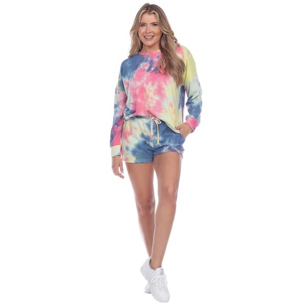 Womens White Mark Tie-Dye Lounge Top And Shorts Set - image 