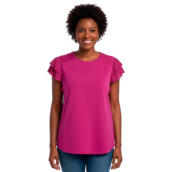 Womens Adrianna Papell Double Pleat Flutter Sleeve Solid Blouse