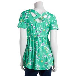 Womens Due Time Floral Criss Cross Maternity Babydoll Tee - Green