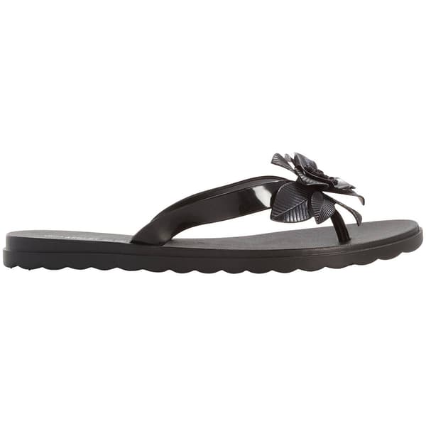 Womens Ashley Blue Black Flower Thong Sandals