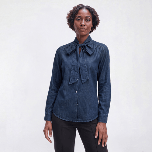Womens Architect(R) Long Sleeve Denim Tie Neck Blouse - image 