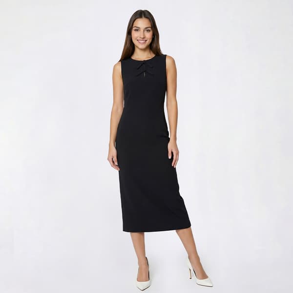 Petite Kasper Sleeveless Double Bow Detail Solid Sheath Dress