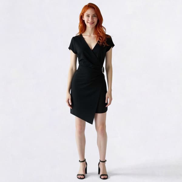 Juniors Madden Girl Cap Sleeve Wrap Asymmetrical Dress - image 