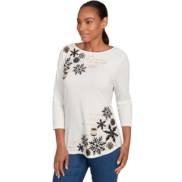 Petite Ruby Rd. Must Haves II Snowflake Script Tee