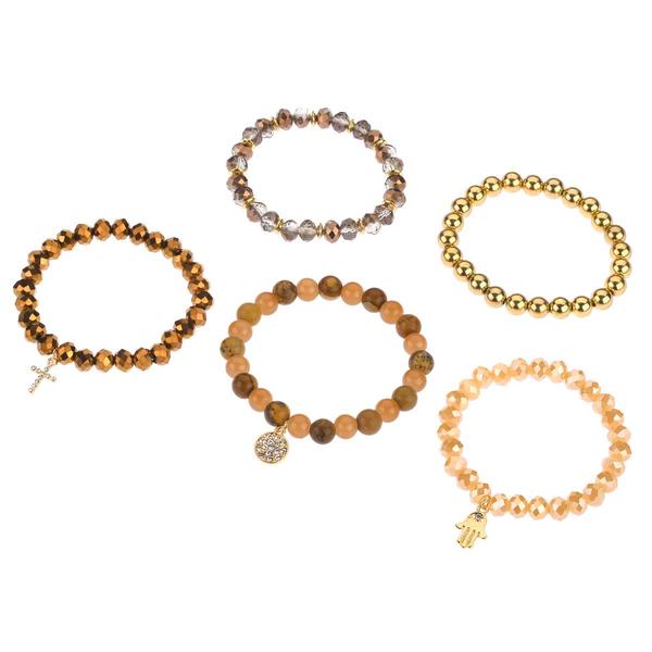 Ashley Cooper(tm) Brown & Gold-Tone Beaded Stretch Bracelet Set - image 
