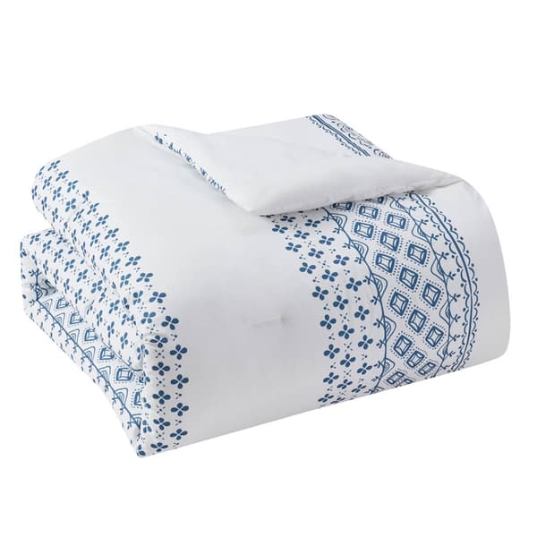 Indigo Ink White Denim Navy Geometric Stripe Comforter Set