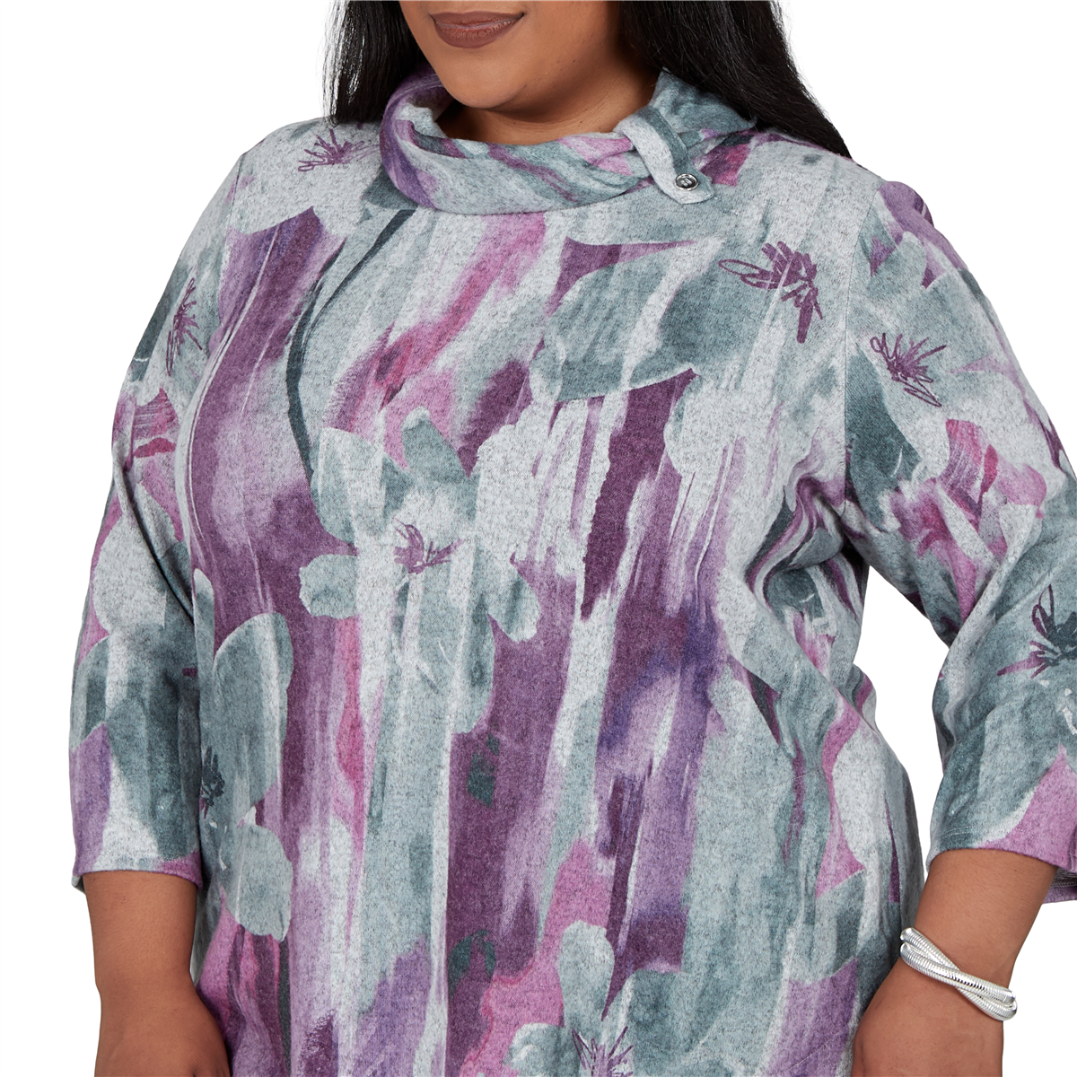 Plus Size Alfred Dunner Vail Floral Brushstroke Cowl Neck Blouse