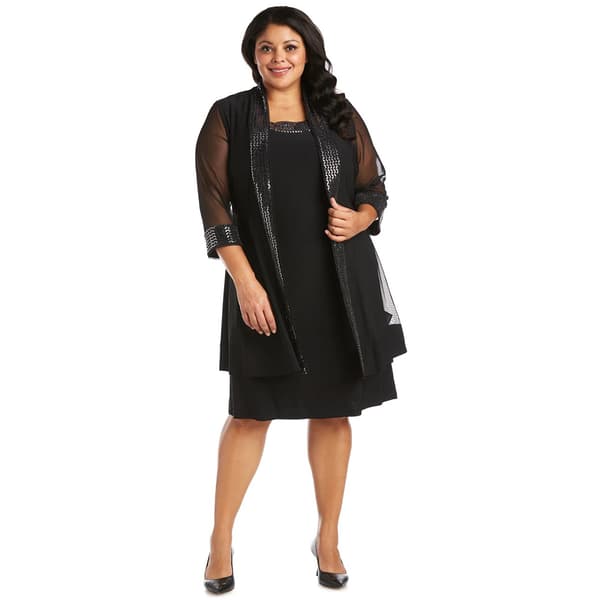 Plus Size R&amp;M Richards Chevron Metallic Jacket Dress - image 