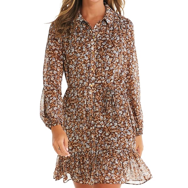 Womens MSK Long Sleeve Patterned Floral Shirtdress