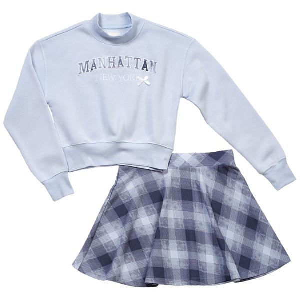 Girls (7-16) No Comment Manhattan Mock Neck Crew w/ Plaid Skirt