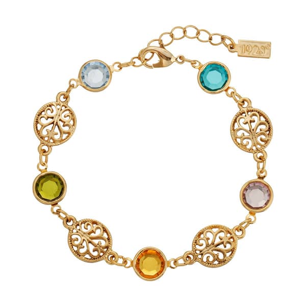 1928 Gold Tone w/ European Channel Crystals Bracelet - image 