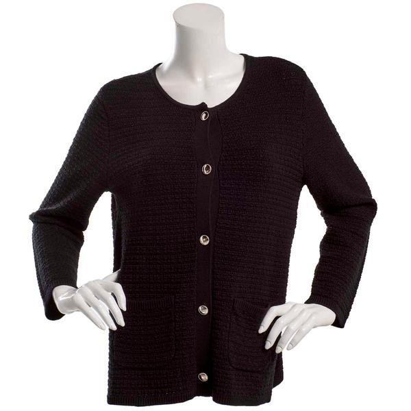 Womens Kasper Long Sleeve Textured Solid Button Front Jacket