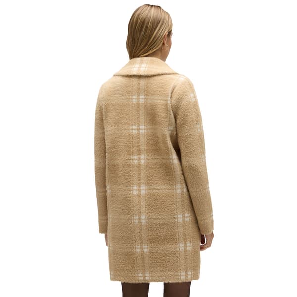 Womens NVLT Notch Collar Single Breasted Coatigan - Camel Plaid