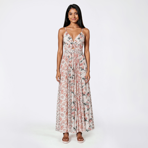 Juniors Angie Twist Front Key Hole Floral Maxi Dress - image 