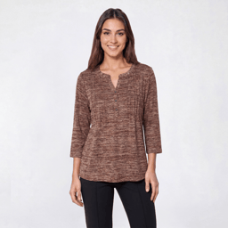 Petite Napa Valley 3/4 Sleeve Marled Pleated Knit Blouse