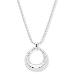 Anne Klein Silver-Tone Puffy Beveled Open Drop Pendant Necklace