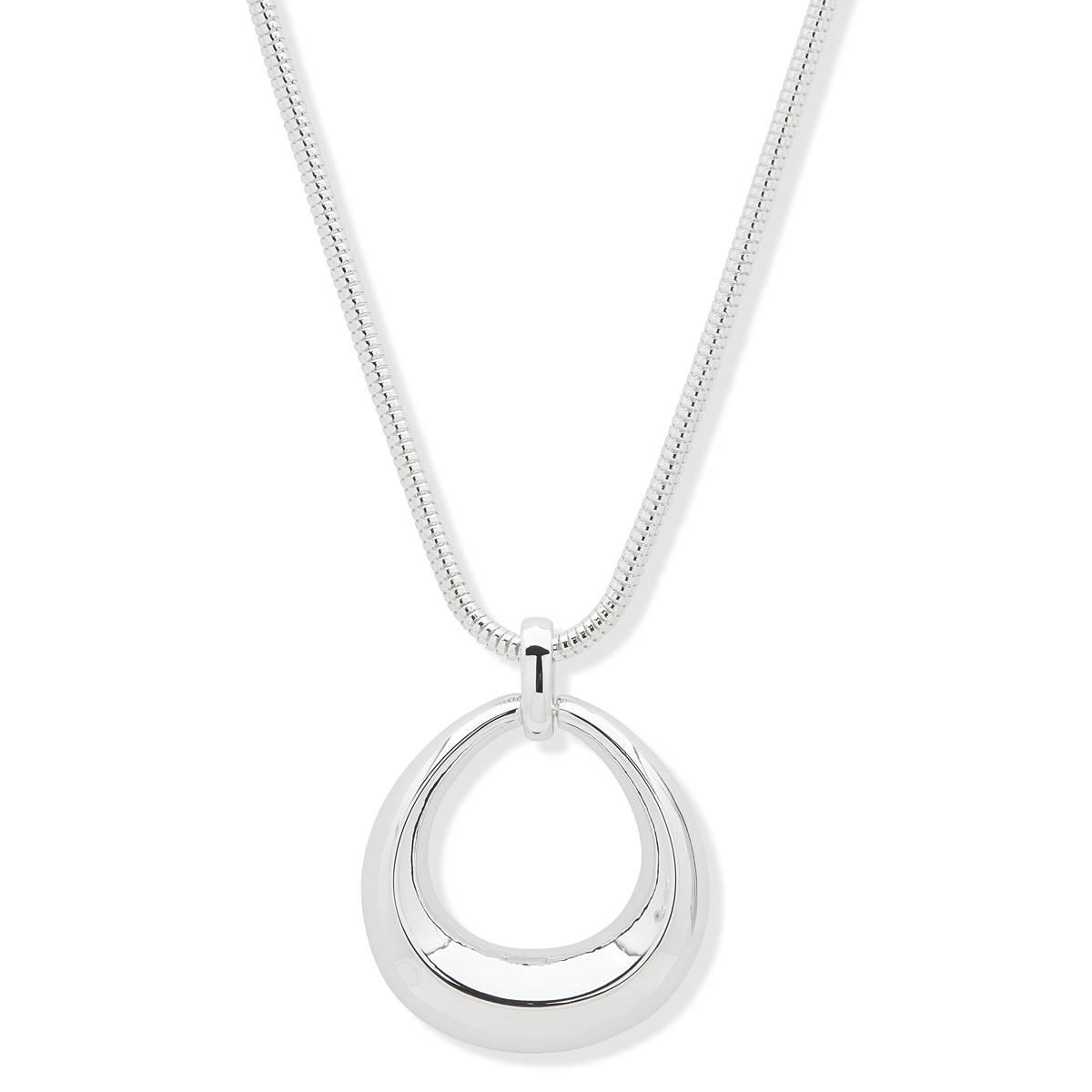 Anne Klein Silver-Tone Puffy Beveled Open Drop Pendant Necklace