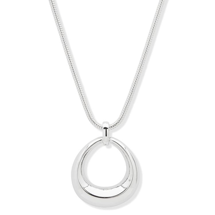 Anne Klein Silver-Tone Puffy Beveled Open Drop Pendant Necklace