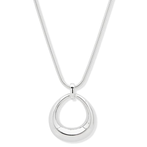Anne Klein Silver-Tone Puffy Beveled Open Drop Pendant Necklace - image 