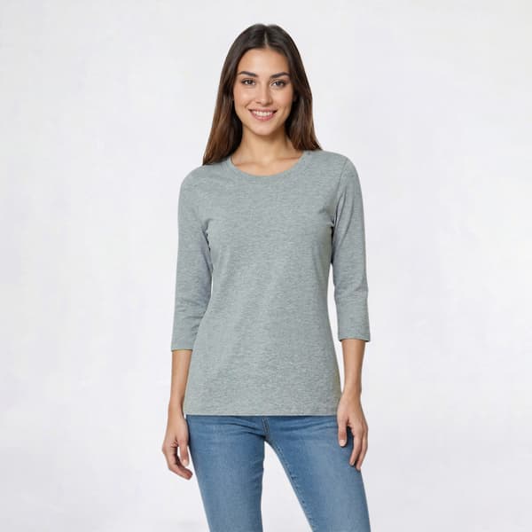 Womens Hasting & Smith 3/4 Sleeve Solid Round Neck Tee