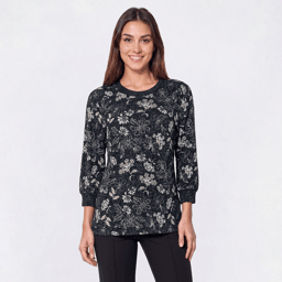 Plus Size Bonnie Evans 3/4 Sleeve Outline Floral Hacci Sweater