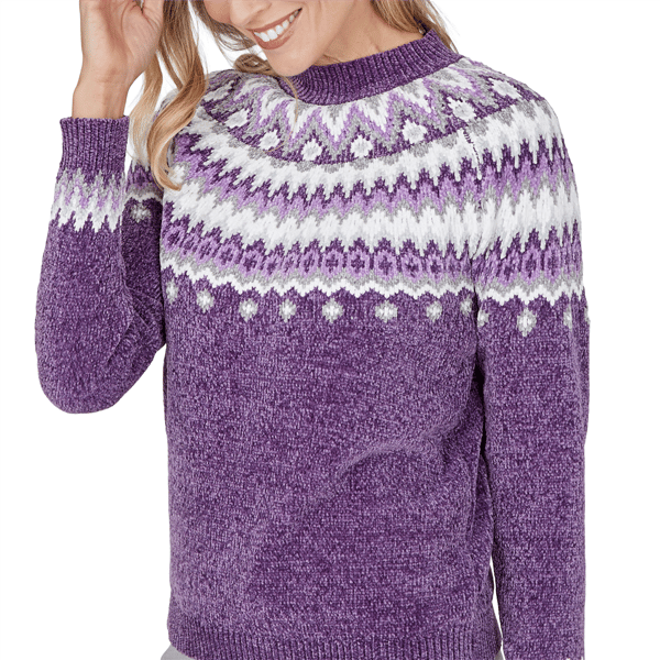 Petite Alfred Dunner Vail Amethyst Fair Isle Chenille Sweater