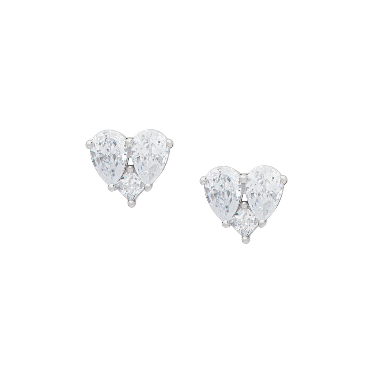 Sterling Silver and CZ Heart Stud Earrings