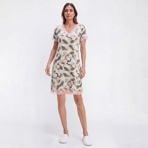 Womens Rene Rofe(R) Short Sleeve Floral Palm Nightshirt - image 