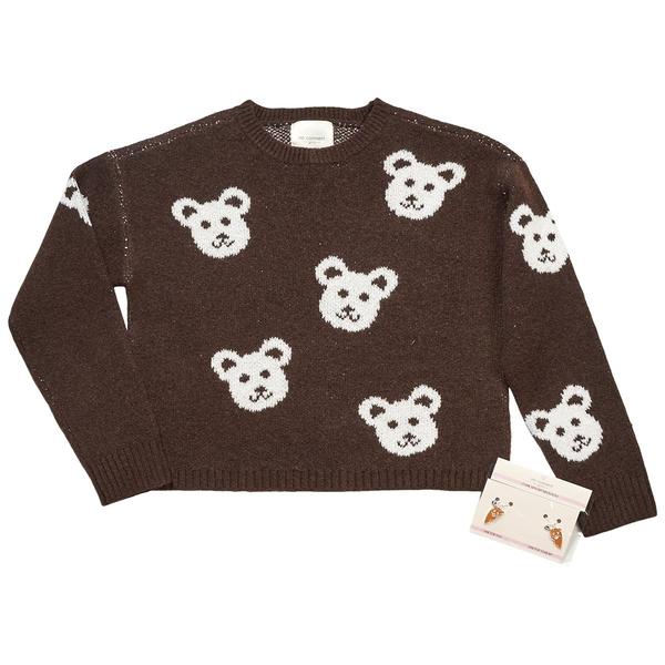 Girls (7-16) No Comment Teddy Bear Mossy Sweater w/ BFF Necklace - image 