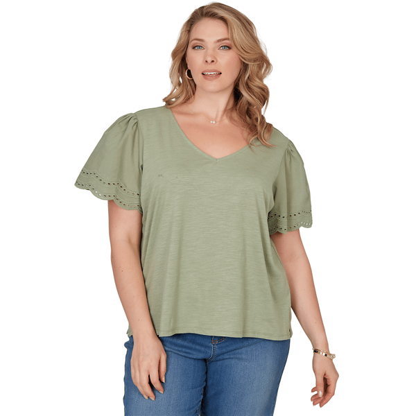 Women''s Ruby Rd. Seas The Day Eyelet Poplin Sleeve Slub Knit Top - image 