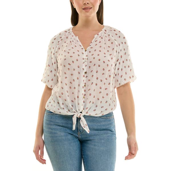 Womens Zac & Rachel Short Sleeve Puff Strawberry Print Slub - image 
